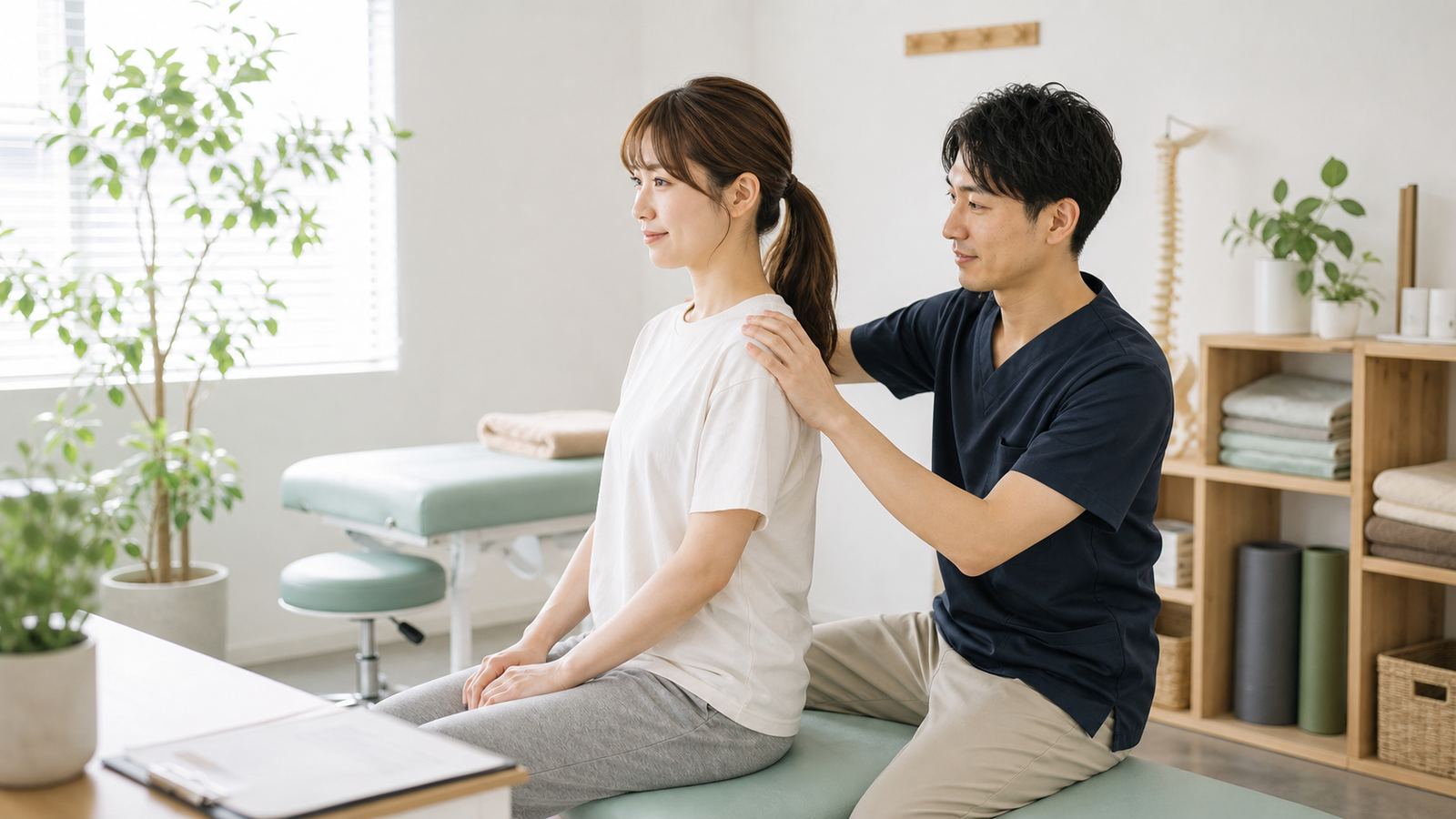 整骨院で姿勢を確認する様子